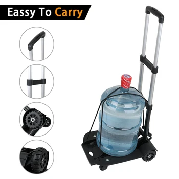

Portable Foldable Luggage Shopping Travel Cart Flatbed Trailer Trolley Barrow with Two Universal Wheels and Two Truck Wheels