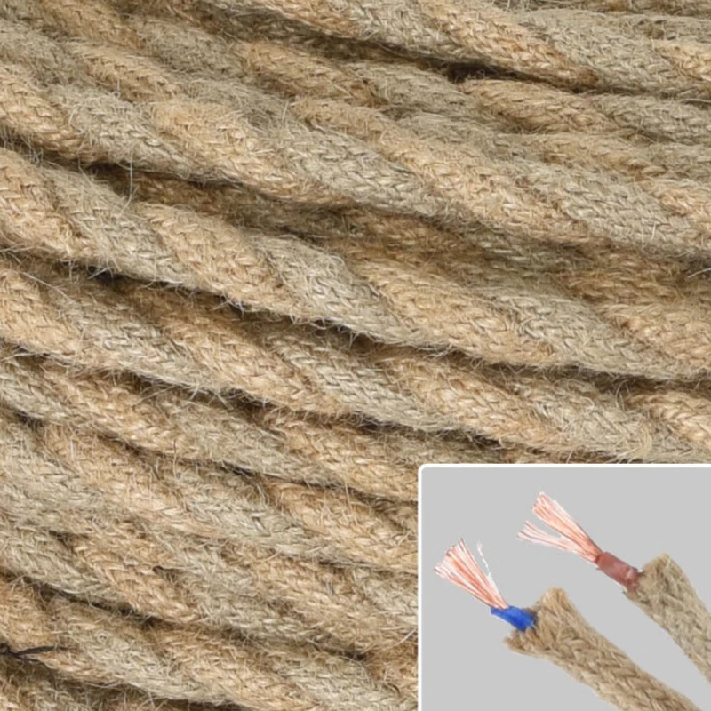 Метр провода Ретро пеньковая веревка 2*0,75 мм Электрический провод плетеный медный провод DIY люстра плетеная льняная линия