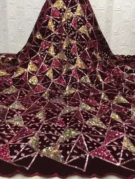 

2020 Latest Pink African french lace fabric with velvet sequins embroidered Swiss guipure tulle mesh lace for Nigerian dresses
