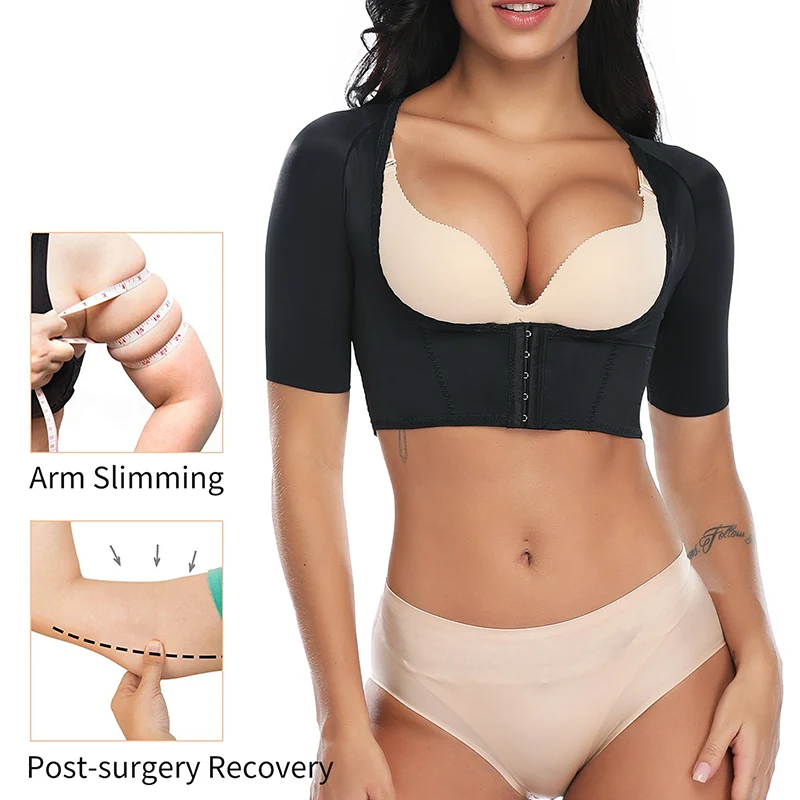 Women Shapewear Tops Wear Your Own Bra Short Sleeve Slim Crop Top Shaper Body Arm Shape Underbust Black Beige S-2XL