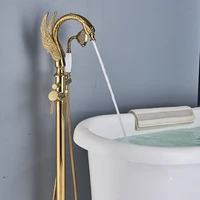 Luxury Golden Bathtub Faucet Swan 2 features hot and Cold Floor Standing Shower faucet 2