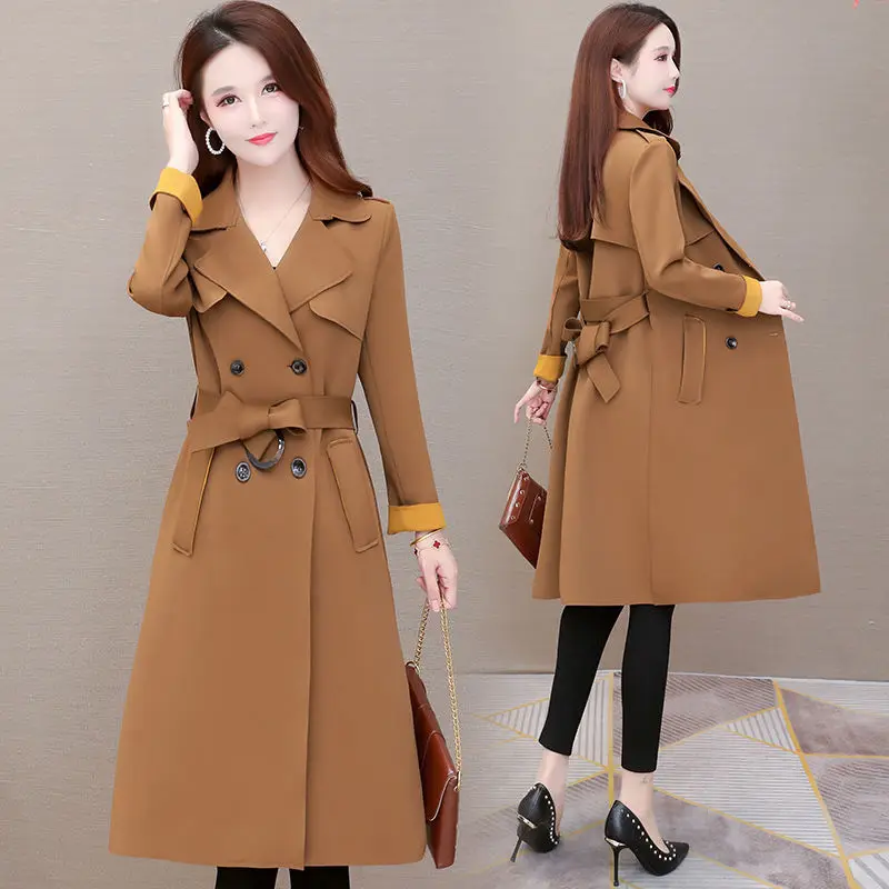 

2020 Winter Women Elegant Coat With Belt Solid Color Long Sleeve Chic Outerwear Ladies Overcoat 4XL