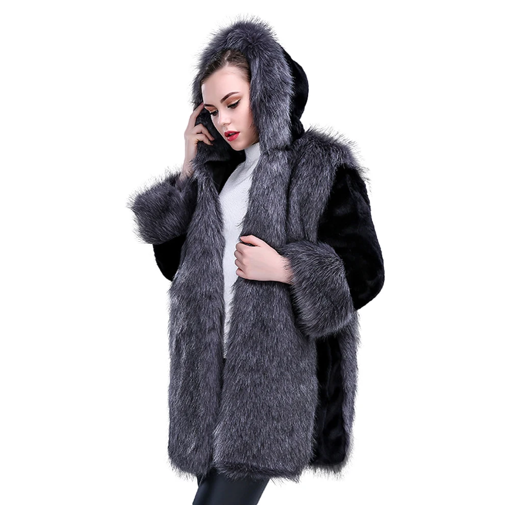 Boodinerinle 3XL женские зимние теплый искусственный мех норки пальто с капюшоном