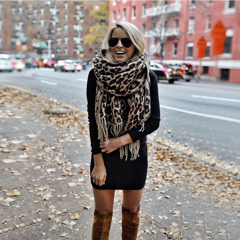 

Brown Poncho Leopard Femme Women Winter Blanket Scarf Warm Soft Cashmere Thicken Long Ladies Tassel Scarves Poncho Foulard 2018