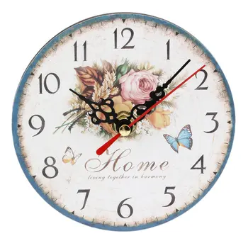 

Practical Artistic Creative European Style Round Colorful Rustic Decorative Antique Wooden Home Wall Clock