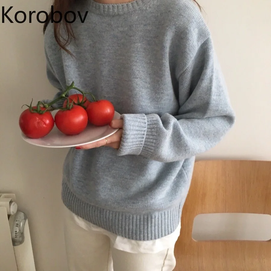 Korobov шикарный осенний Однотонный свитер с длинными рукавами в Корейском стиле