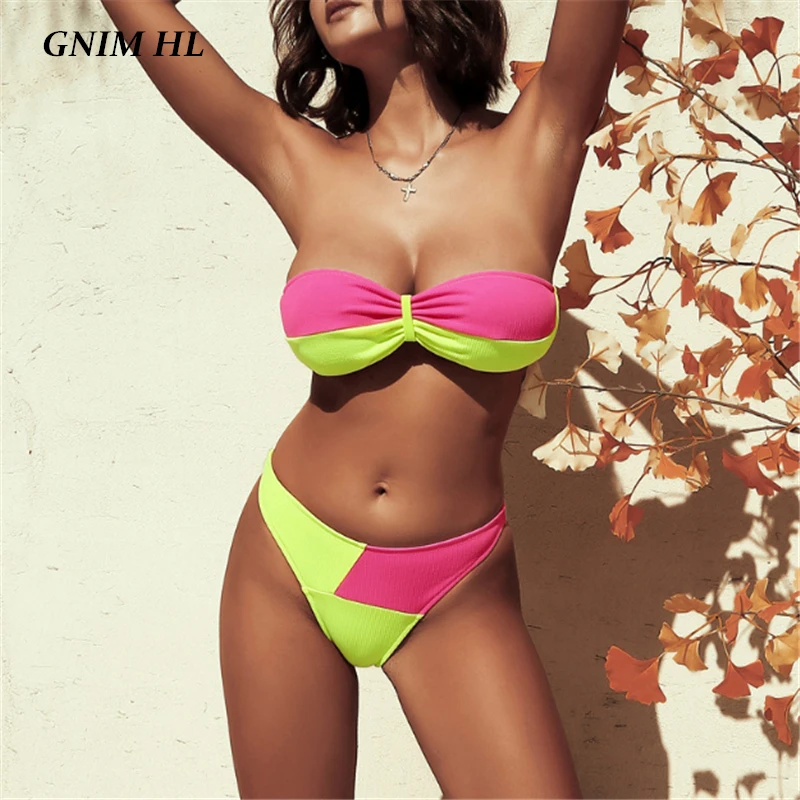 

GNIM Bandeau Bikini Women Swimwear Push Up Brazilian Swimsuit Female 2019 New Summer Beachwear Bathing Suit Women Biquini Set