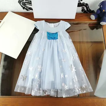 

New 2020 Summer Children's Girls Fairy Gauze Snowflake Paillette Sweet Princess Dress 120-160 Kids