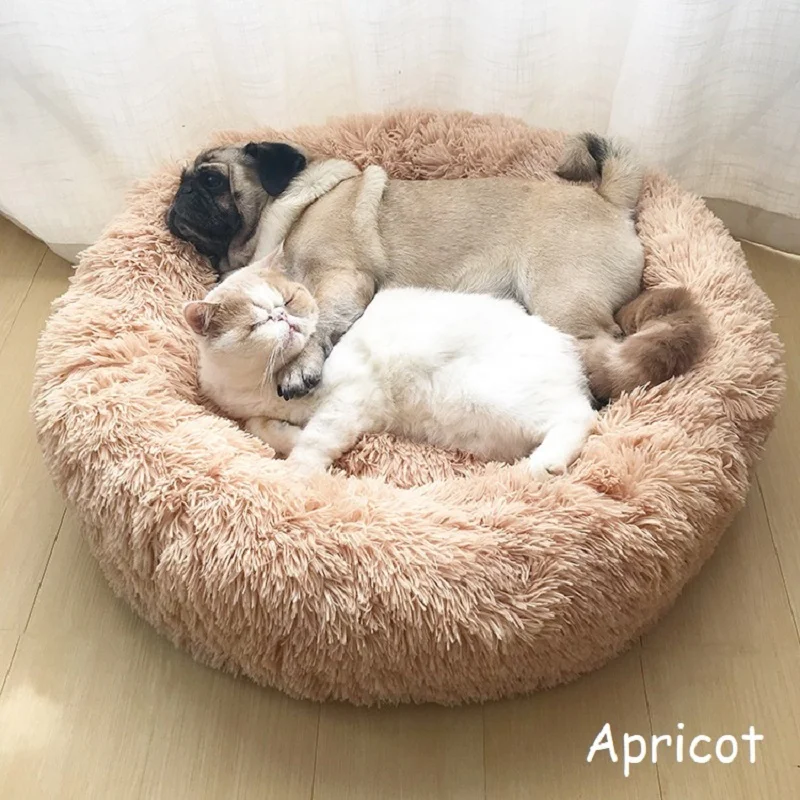 Супер мягкая кровать для собаки моющаяся пушистая длинная плюшевая кровать для питомца спальный домик питомник круглое гнездо для кошки