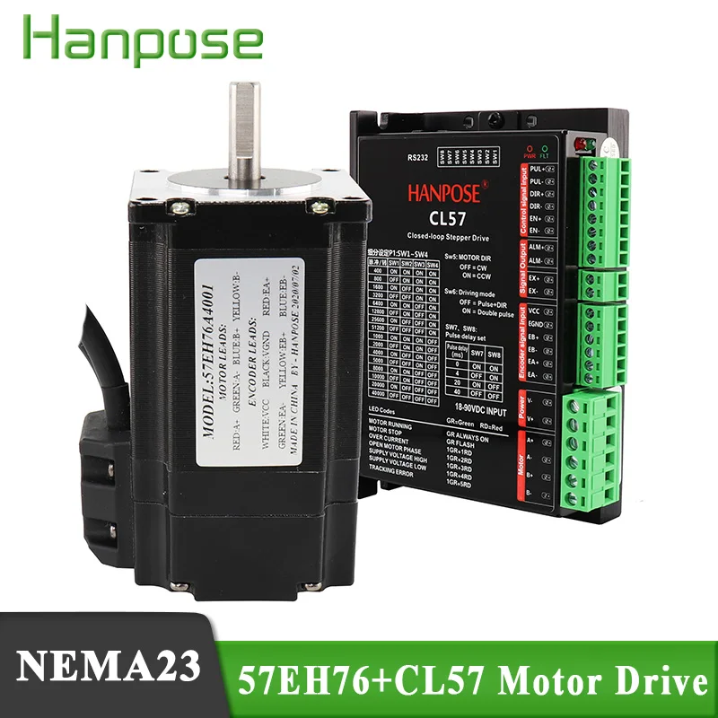 

HANPOSE гибридный шаговый Серводвигатель NEMA 23 4A 2,2 нм шаговый двигатель 57EH76A4001 + CL57 замкнутая петля серводвигатель