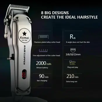 

cordless powerful hair clipper professional barber fade hair trimmer electric men hair cutting machine rechargeable Lithium kit