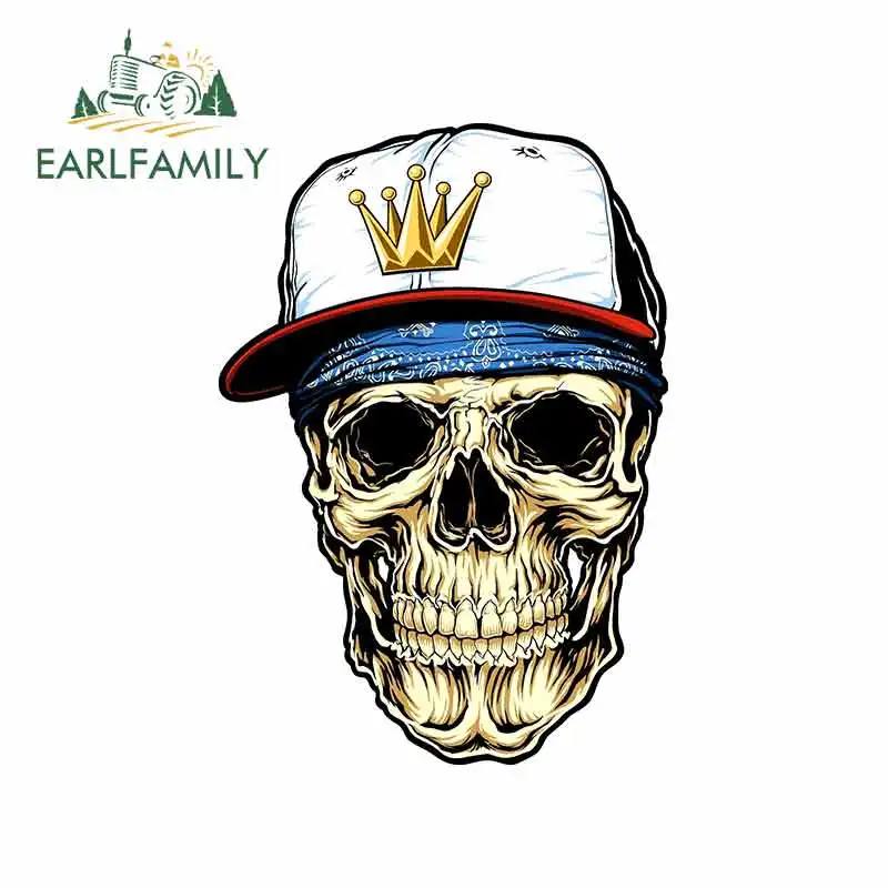 

EARLFAMILY 13cm x 9.1cm for Skull with Bandana Cap Oem Funny Car Stickers RV VAN 3D DIY Fine Decal Vinyl JDM Truck Graphics