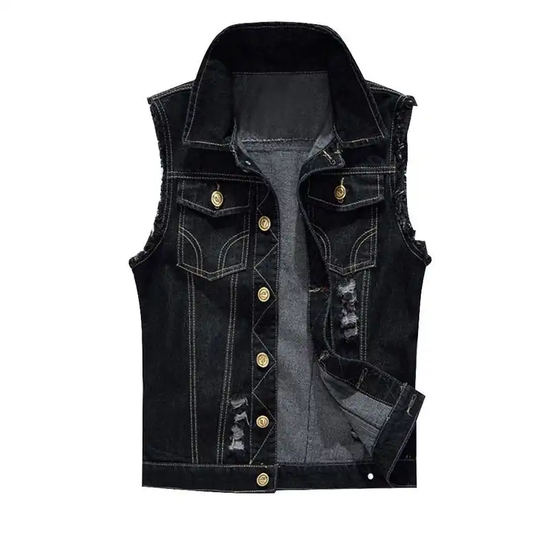 black sleeveless denim jacket mens