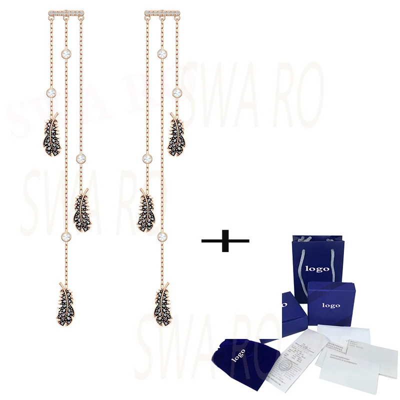 

2019 Fashion New NAUGHTY CHANDELIER Pierced Earrings Feather Pattern Fringe Styling Black Crystal Female Earrings Jewelry
