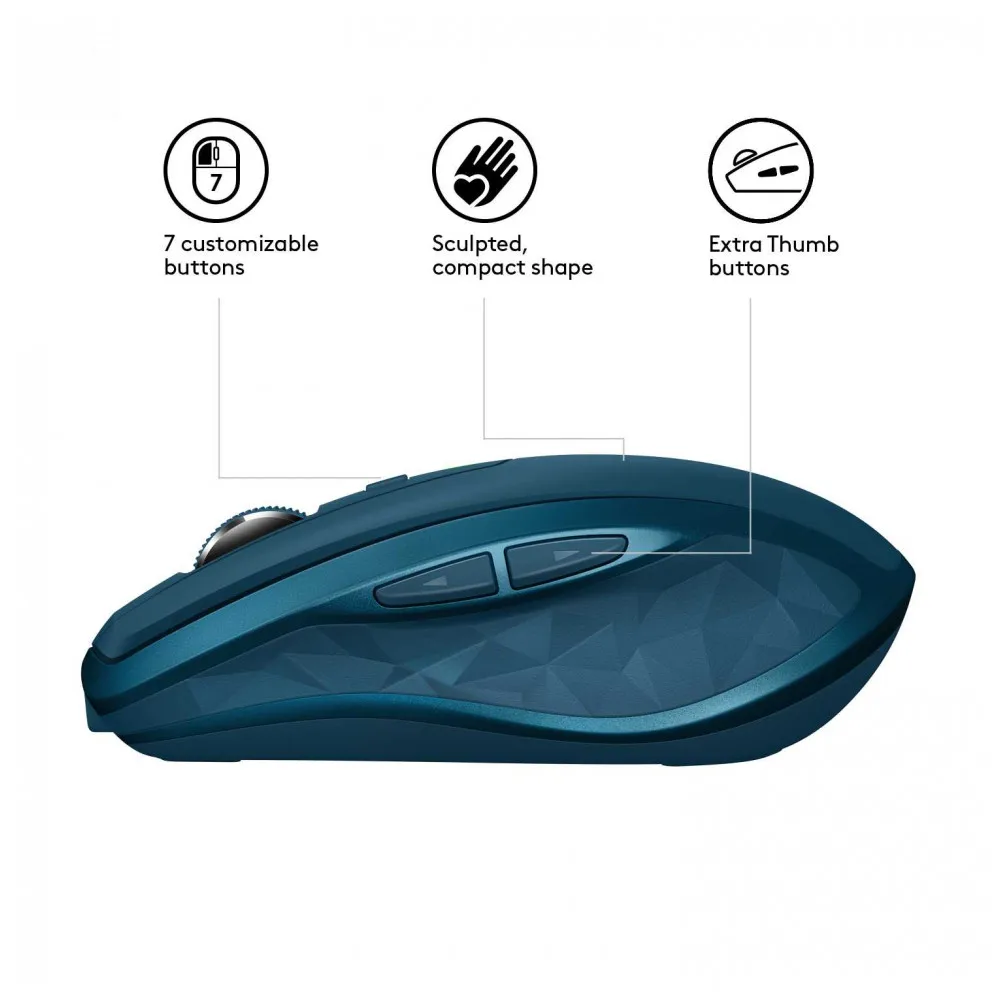 Мышь беспроводная Logitech MX Anywhere 2S MIDNIGHT TEAL(бирюзовая, 200-4000 dpi, Bluetooth, 2.4 GHz/USB-ресивер