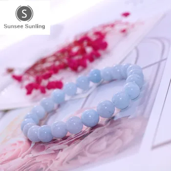 

Summer 8MM Bead Stone Sea Blue Aquamarin Buddha Bracelets Natural Stone Round Beads Elasticity Rope Men Women Yoga Bracelet