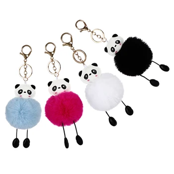 

Pompom Panda Keychain for Bags Women Bag Charm Key Chain Chaveiro Faux Rabbit Fur Lovely Ball Keychains Key Rings Jewelry