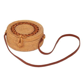 

Rattan Bags For Women - Handmade Wicker Woven Purse Handbag Circle Bohemia Bag
