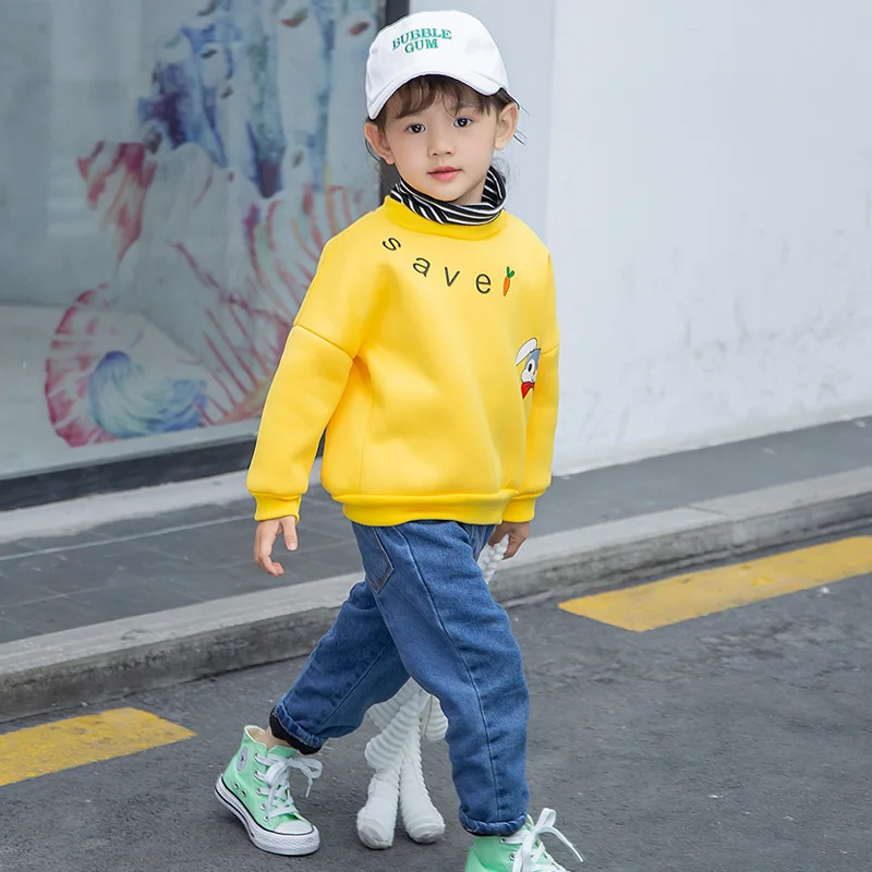 

Autumn winter Hoodies Baby Girls Plus velvet Thicken Sweatshirts Cartoon Long Sleeves Sweater Kids T-shirt Sportswear Pullover
