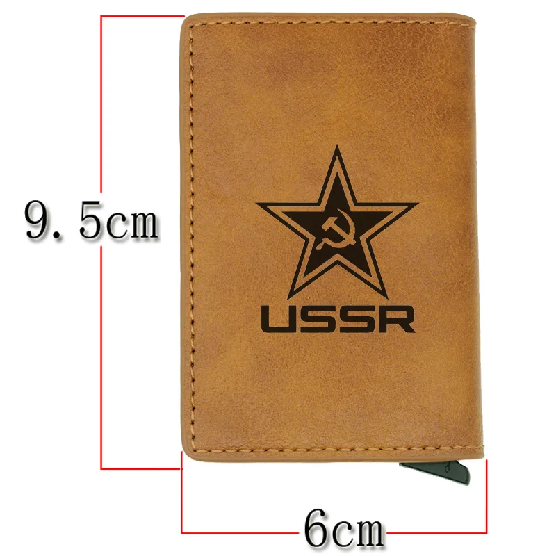 Classic USSR Soviet Badges Sickle Hammer Rfid Card Holder Men Wallets CCCP Russia Emblem Communism Black Leather Short Purse