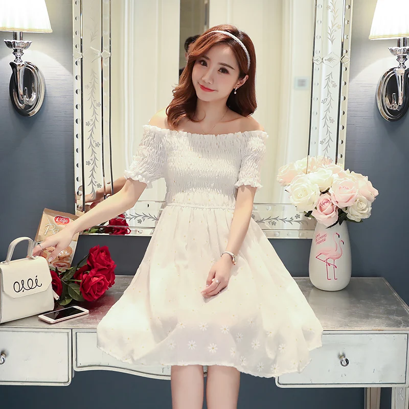 

2018 New Arrive Summer Maternity Dress Woman Brief Floral Print Large Size Dress Woman Shoulderless Dress MD-00244
