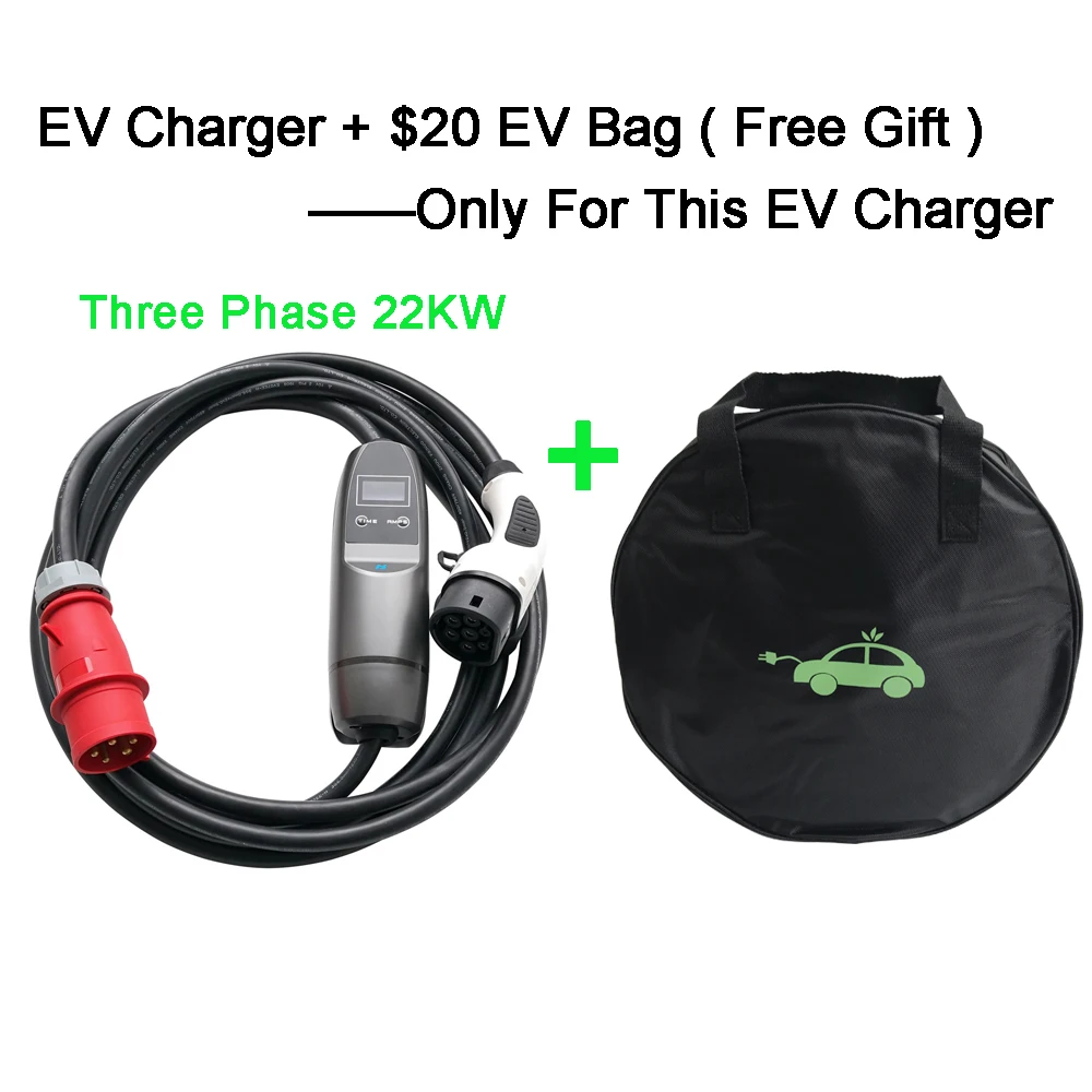 Khons 22 кВт 3 фазы EVSE Тип 2 электрический автомобиль EV зарядное устройство с красной CEE разъем 32A Регулируемый 16 футов кабель EV разъем для зарядки