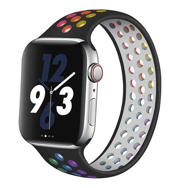 Solo Loop strap For Apple Watch Band 44mm 40mm 38mm 42mm Breathable silicone Elastic Belt bracelet band iWatch Series 3 4 5 SE 6 pride black