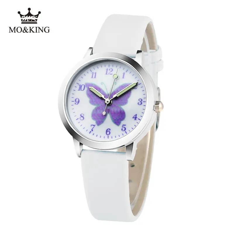 Hot Sale Cartoon Pattern Children's Boys Girls Kids Purple Butterfly Leather Quartz Wrist Watch Clock Gifts Bracelet Reloj 3