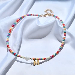 Vibrant Boho Initial Choker Necklace with Heart Pendant (M)