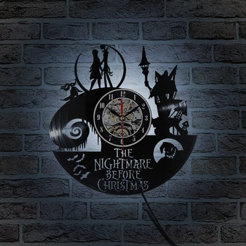 

Vinyl LED Wall Clock The Nightmare Before Christmas Theme CD Record Clock 3D Jack and Sally Film Hanging Clocks Antique Clock