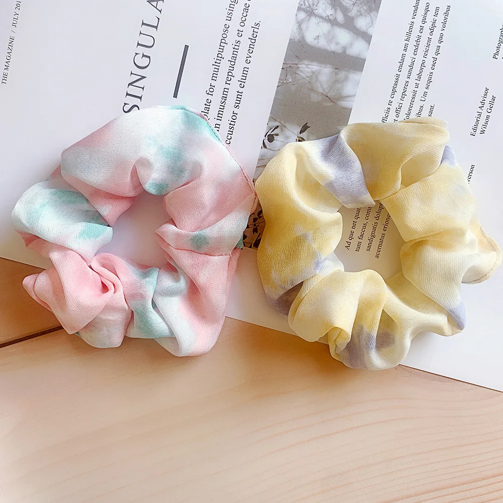 Helle Farbe Seide Scrunchie Set Frauen Elastische Haar Bands Tie dye Scrunchy Haar Bindet Seil 4 stücke Lot Chouchou Vintage zubehör – Detail 6
