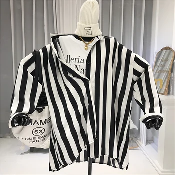 

Oversized Shirts Women Turn-down Collar High Street Striped Full Sleeve Shirt Blouse Feminina Longa blusas femininas elegantes