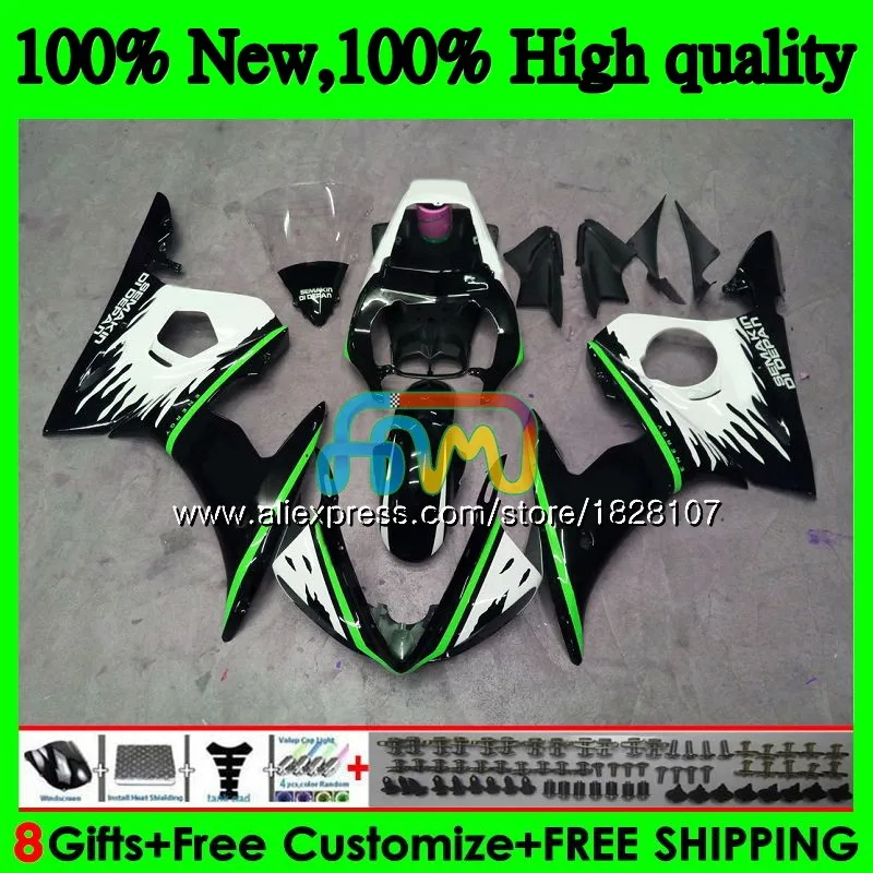 Средства ухода за кожей для YAMAHA YZF R6 S R6S 06-09 YZFR6S 06 07 08 09 52BS. 0 YZF600 YZF-600 YZF-R6S 2006 2007 2008 2009 обтекатели, зеленого и черного цвета, Новинка - Цвет: No. 1