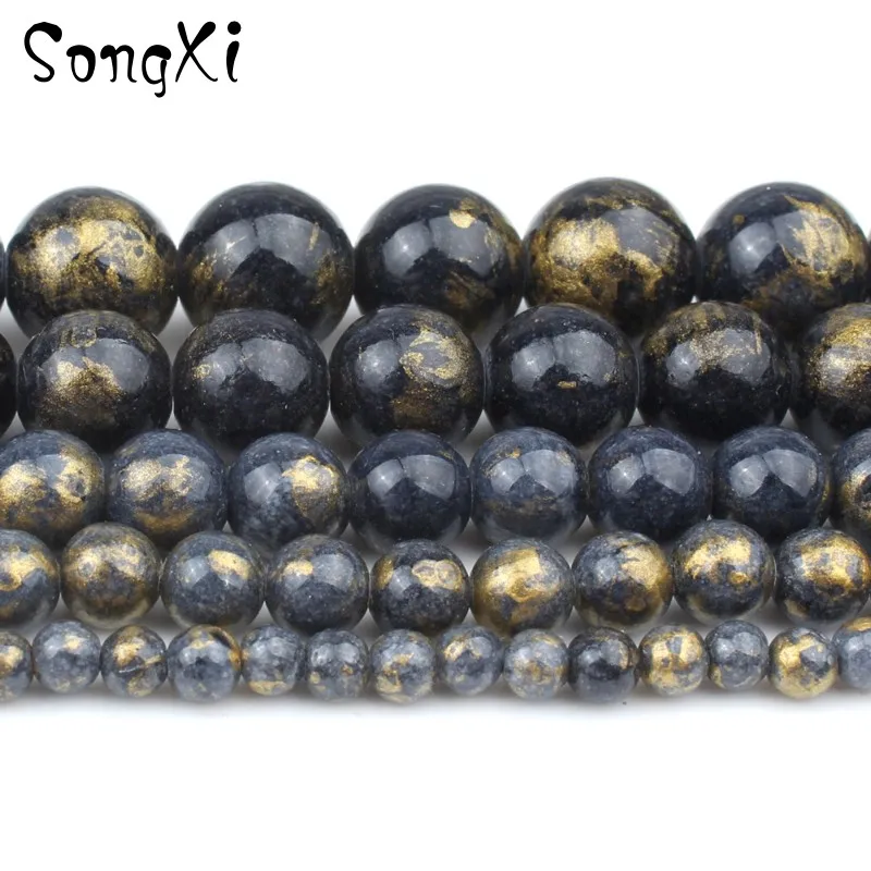 

Wholesale Natural Stone Black Gold Colorful Jades 4 6 8 10 12mm Round Loose Beads Diy Bracelet Necklace For Jewelry Making 15''