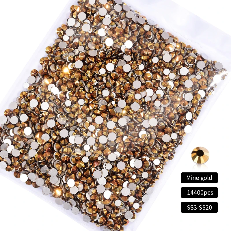 Mixed Size 14400pcs Bulk Wholesale Non Hot Fix Rhinestones Flatback Crystals Strass Glitter nail art Diamond For nail decoration 