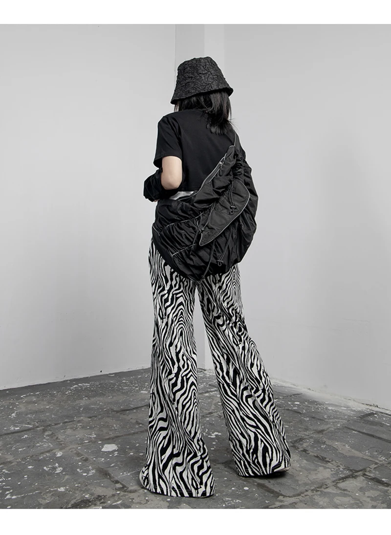 [EAM] High Elastic Waist Zebra Pattern Long Wide Leg Trousers New Loose Fit Pants Women Fashion Tide Spring Autumn 2020 1Z932