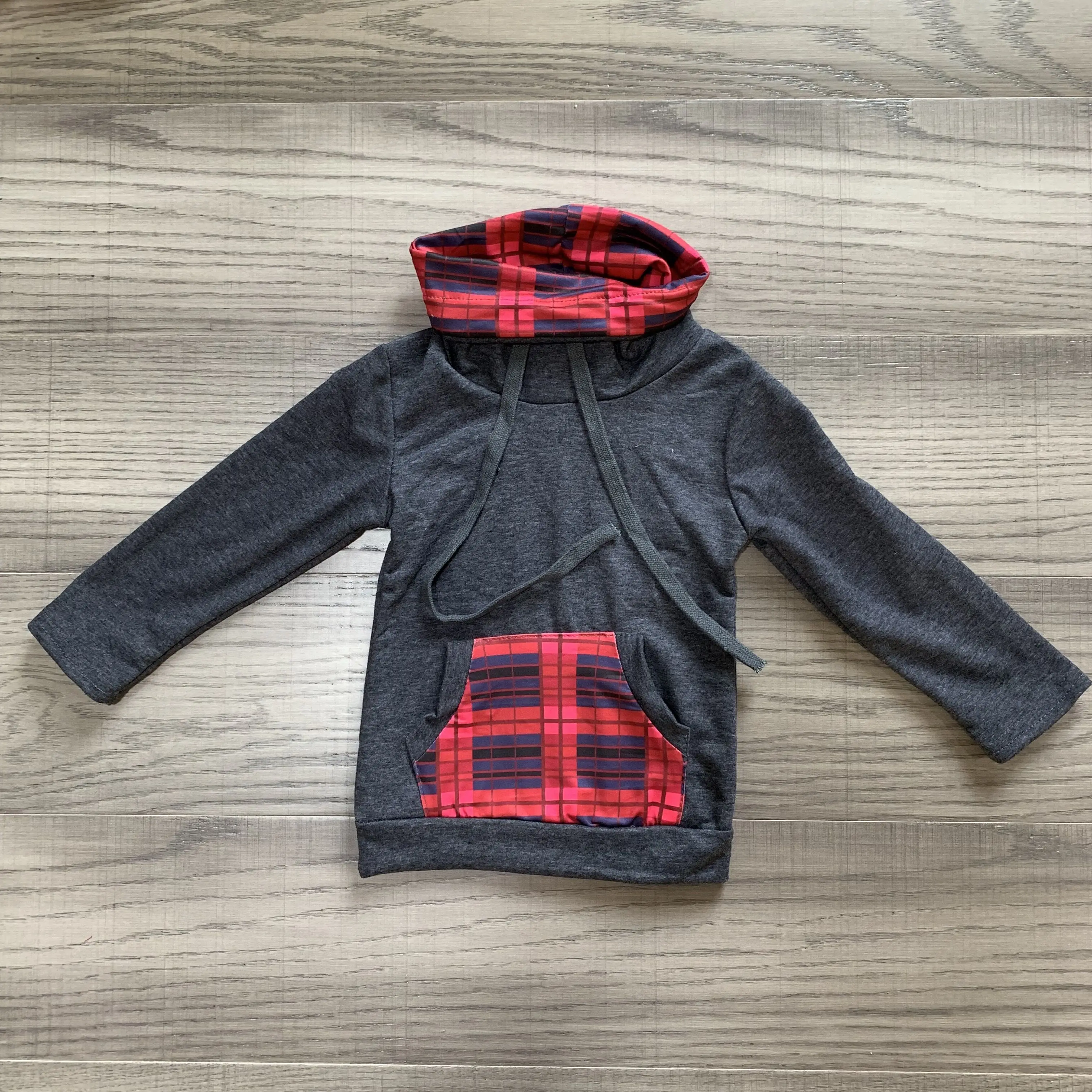 Осенне-зимняя одежда для маленьких девочек детский топ, футболка серый клетчатый свитер с отложным воротником хлопковая толстовка с длинными рукавами и оборками