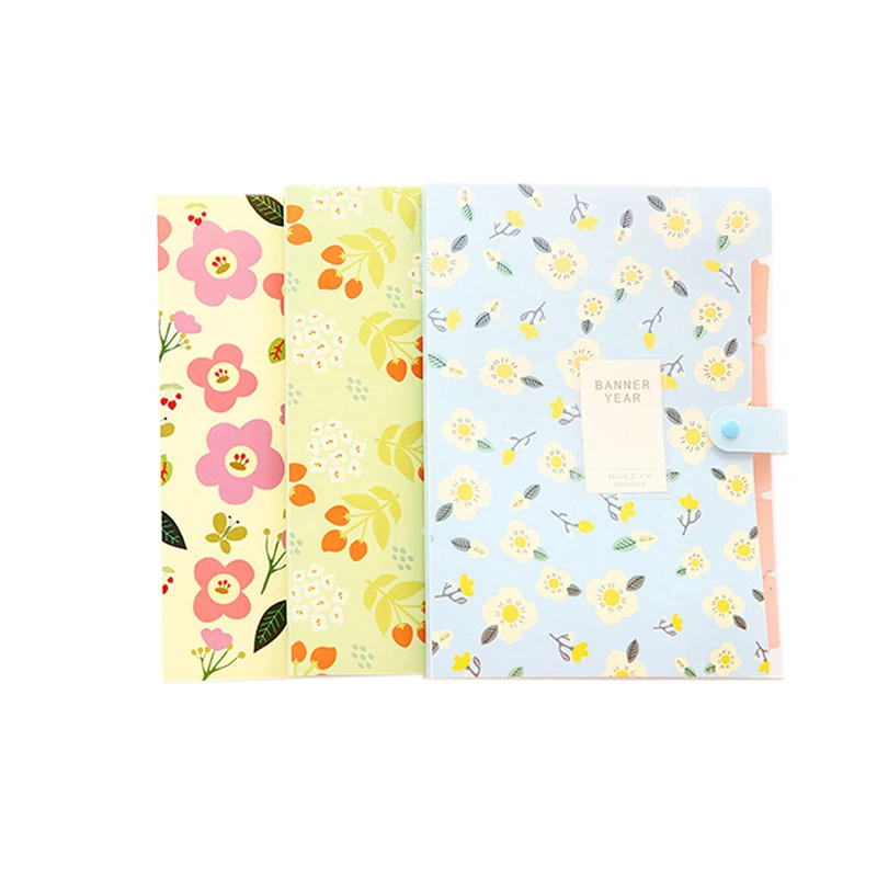 

3Pcs Fresh Floral Filing Production Folder Multi-Function 8 Into Mezzanine File A4 Document File Folder School Office