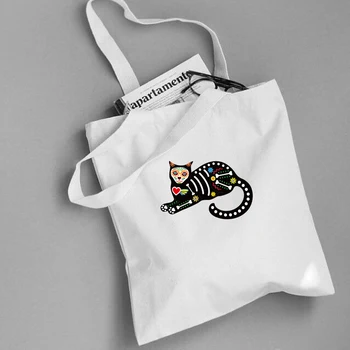 

Creative Element Black Cat Print Canvas Tote Bag for Women 2019 Female Eco Reusable Shopping Bag Student Book Bags Ladies Casual
