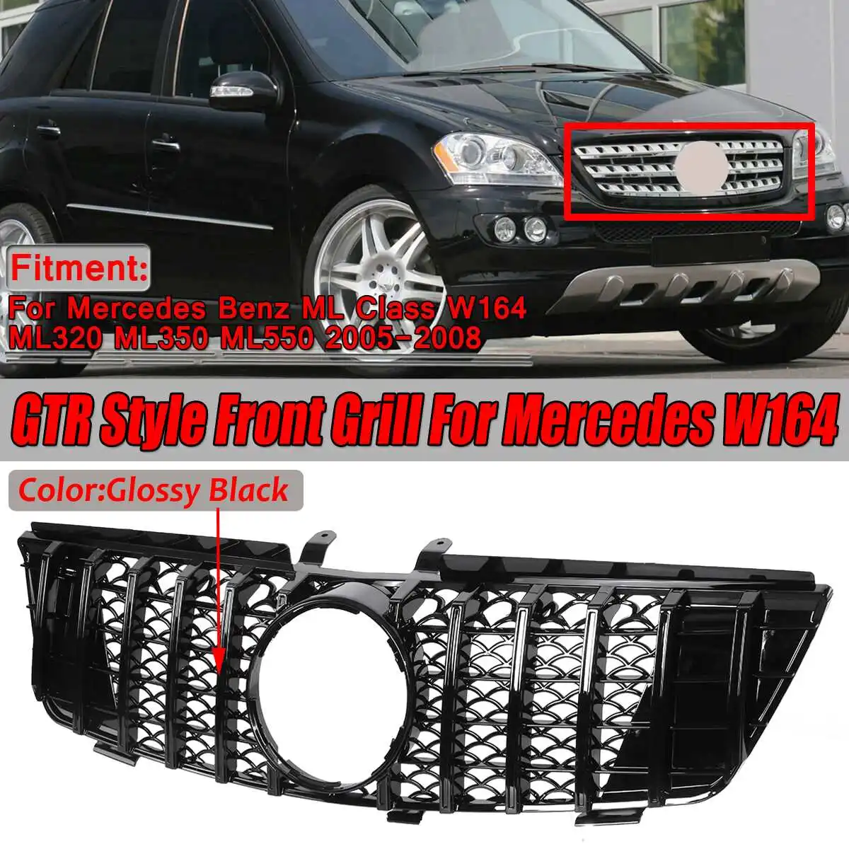 W164 GTR стиль GT решетка гриль автомобильный передний бампер решетка для Mercedes для Benz ML Класс W164 ML320 ML350 ML550 2005-2008