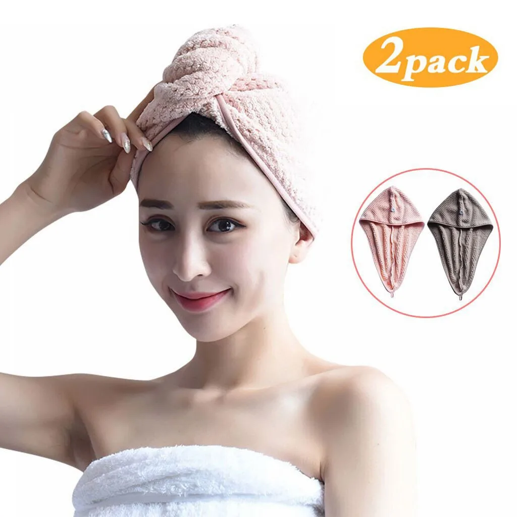 2 PCS Dry Hair Cap Quick Drying Lady Towel Superfine Fiber Bath Head Wrap Pack Water Absorbent | Дом и сад