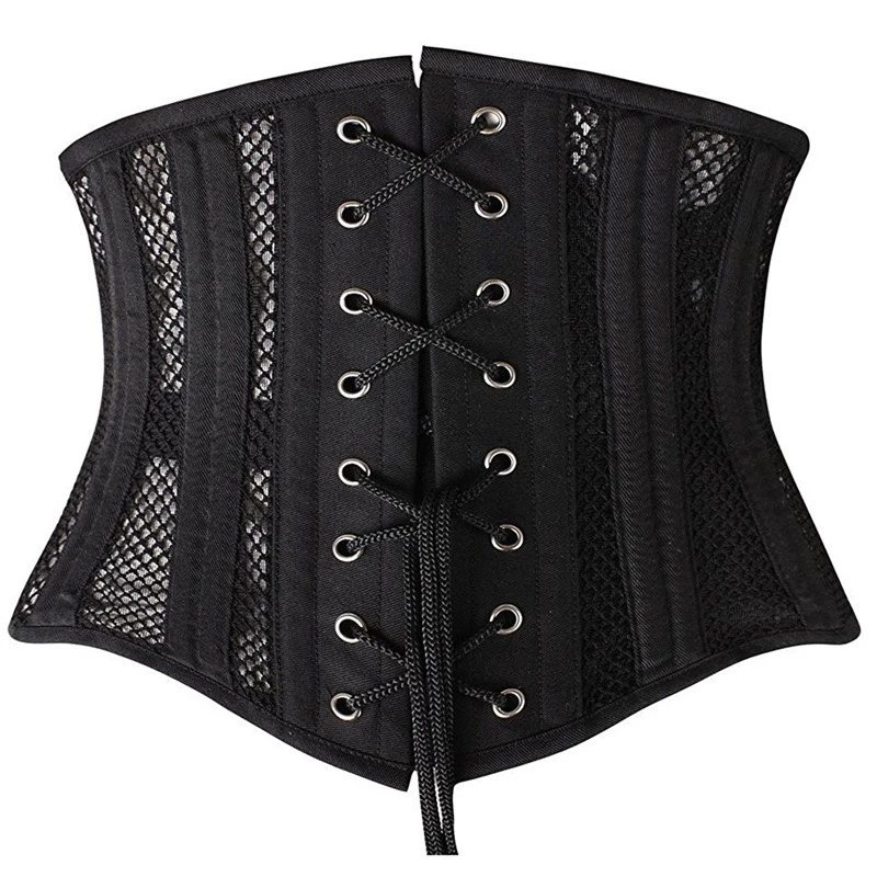 Women Sexy Underbust Corset Gothic Steampunk Bustiers Bride Waist Trainer Body Shaper Steel Boned Breathable Mesh Slimming Belt