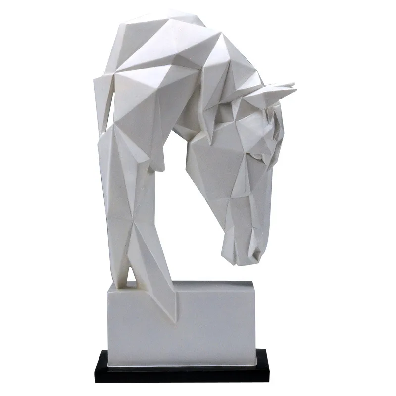 

Nordic Simplicity Geometric White Horse Head Statues Animals Art Sculpture Resin Craft Home Decoration Crafts Room Creative