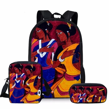 

THIKIN African Tribal Dance Printing School Bags for Kids School Backpack 3pcs/set Girls Custom Satchel Children Shoulder Bags