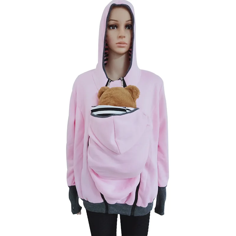 Pink Теплая толстовка кенгуру с капюшоном; зимняя верхняя одежда для беременных; пальто для беременных; Одежда для беременных - Цвет: Pink
