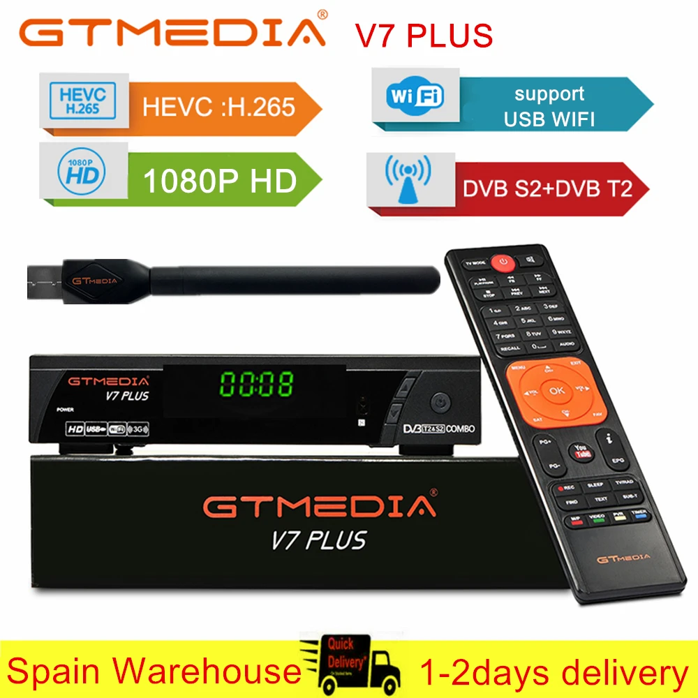Спутниковый ТВ приемник GTMEDIA V7 PLUS DVB T2/S2 цифровой 1080P Full HD H.265 USB WiFi v7plus tv box