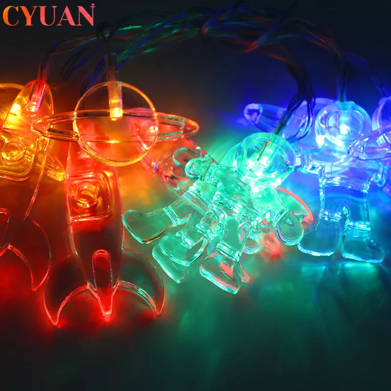 

Outer Space Party Spaceship Astronaut Rocket Robot Led String Light Happy Birthday Party Decorations Baby Shower Party Supplies