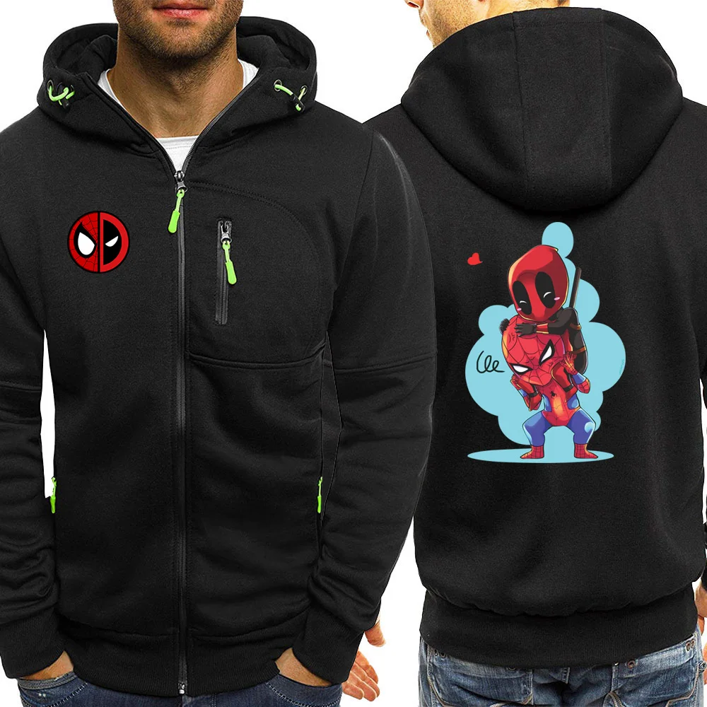 Spiderman And Deadpool Hot Sale Hooded Mens Sweatshirts Marvel Coat Casual Fleece Jackets Zipper Sportswear Jacket 2