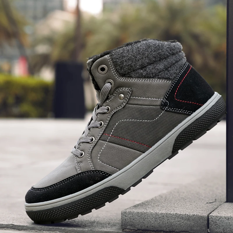 

Ankle boots men black large size 9 winter boots men shoes warm fur snow boots men wear-resistant adult male tennis