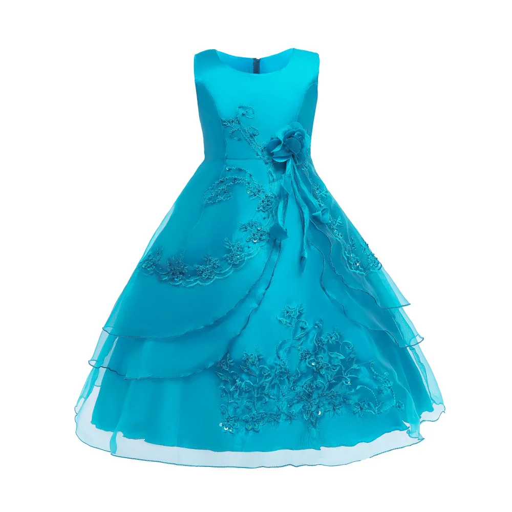 Детское платье с цветочным узором для девочек; длинное торжественное платье; vestido de festa; элегантное праздничное платье с вышивкой на свадьбу; бальное платье; платье принцессы для девочек; DS49 - Цвет: Blue